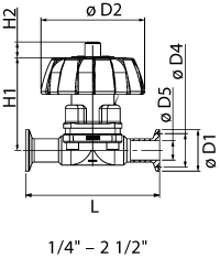 Manual Diaphragm Valve, Tri-Clamp® Ends Short, EPDM Dia PPS Handwheel and Bonnet 20 Ra