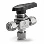 Ball Valve, 3-Way Switching, T Port, 3/8" OD Compression x 3/8" OD Compression x 3/8" OD Compression