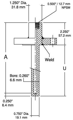 1" Flange, 150# Thermowell