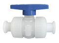 Manual Ball Valve, 2-Way, Viton&reg; Gaskets, Mini Tri-Clamp&reg; x FNPT, PolyPro, Size: 3/4" x 1/2"