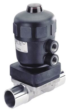 aaaNormally Open, Air to Close Actuated Diaphragm,phragm Valve, Butt Weld Ends, PTFE/EPDM Diaphragm, 20 Ra