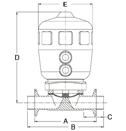 Normally Closed, Air to Open Actuated Diaphragm,phragm Valve, Butt Weld Ends, EPDM Diaphragm, 20 Ra