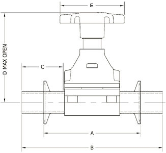 Manual Diaphragm,phragm Valve, Butt Weld Ends, PTFE/EPDM Diaphragm, Manual Handwheel and Bonnet EP 15 Ra