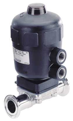 aaaNormally Open, Air to Close Actuated Diaphragm,phragm Valve, Tri-Clamp® Ends , PTFE/EPDM Diaphragm, EP 15 Ra