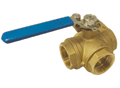 Ball Valve, Manual, 3 Way, Reduced Port, L-Port, FNPT Ends, Brass, PTFE Seats, FKM O-Rings, Size: 3/4"