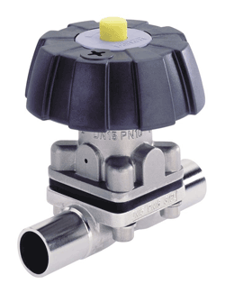 aaaManual Diaphragm Valve, Butt Weld Ends, PTFE/EPDM Dia PPS Handwheel and Bonnet EP 15 Ra
